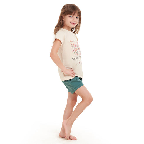 Girls summer pajama set Butterfly t-shirt + Green Army shorts